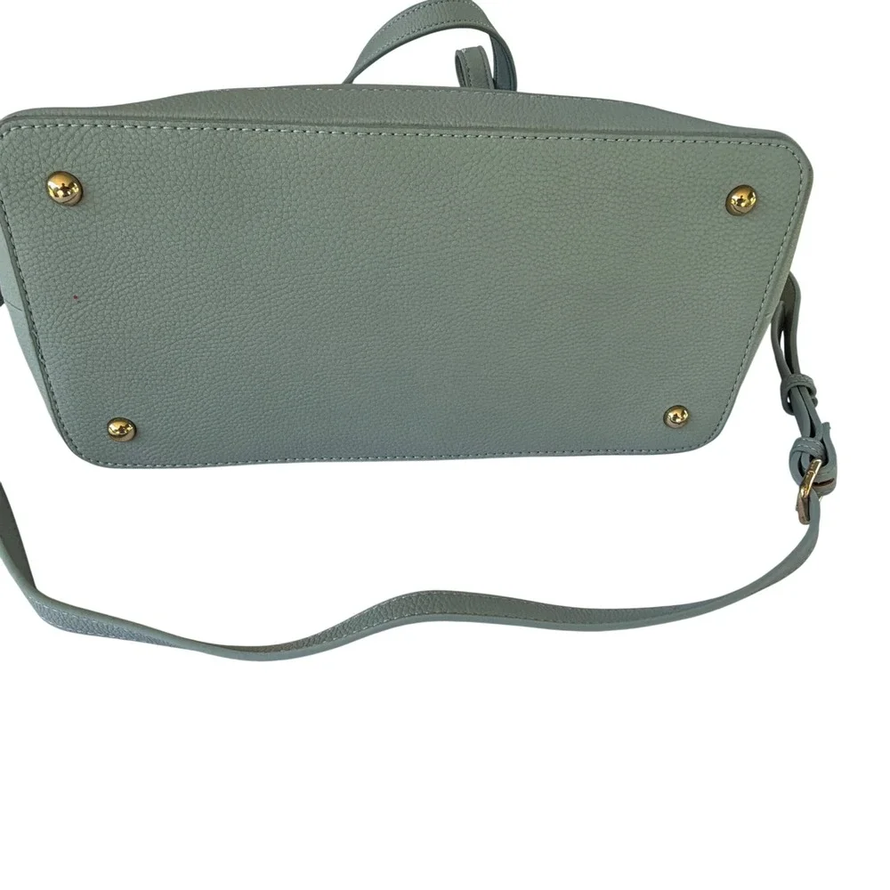 Moda Luxe Light Blue Pebbled Vegan Leather Satchel Crossbody Tote Bag With Pouch
